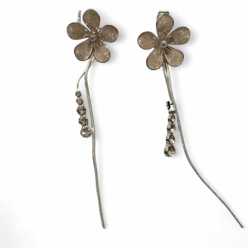 NEW Pink Flower Rhinestone Drop Earrings Floral Dangle Statement Jewelry